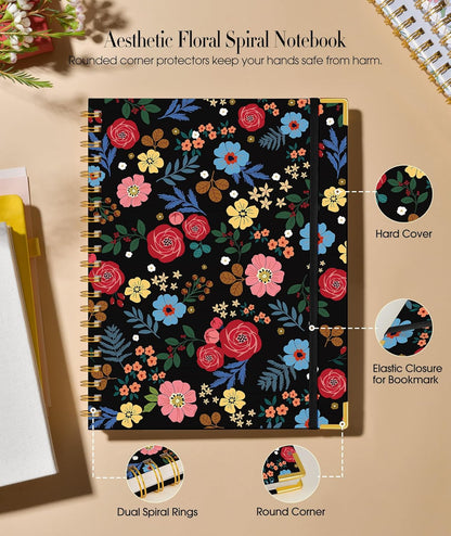 Cute Spiral Notebook Journal for Women, 200 Pages Lined Notebooks 8.5” x 11”, A4 Large Hardcover Spiral Journals with 100 GSM Thick Paper, College Ruled Notebook for Writing Work School, Orange Floral