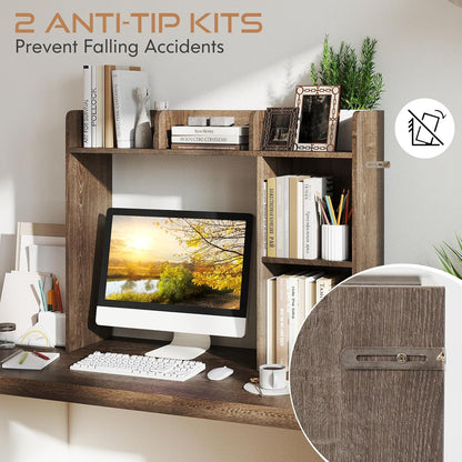 Tangkula Desktop Bookshelf, Countertop Storage Hutch with 5 Shelves for Computer Desk, Desk 3-Tier Display Rack, Multipurpose Wood Desktop Hutch Storage Organizer for Dorm Office Home