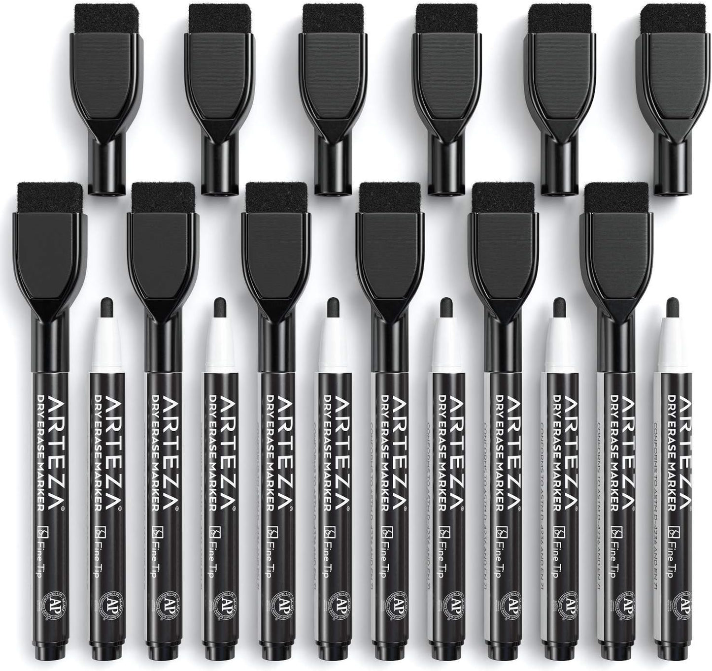ARTEZA Black Dry Erase Markers with Erasers – Pack of 36 Magnetic Fine Tip Whiteboard Pens with Low-Odor Ink for Office & Home Use