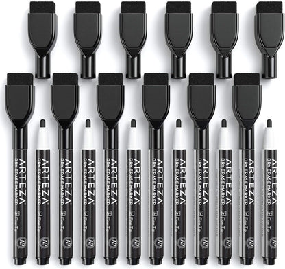 ARTEZA Black Dry Erase Markers with Erasers – Pack of 36 Magnetic Fine Tip Whiteboard Pens with Low-Odor Ink for Office & Home Use