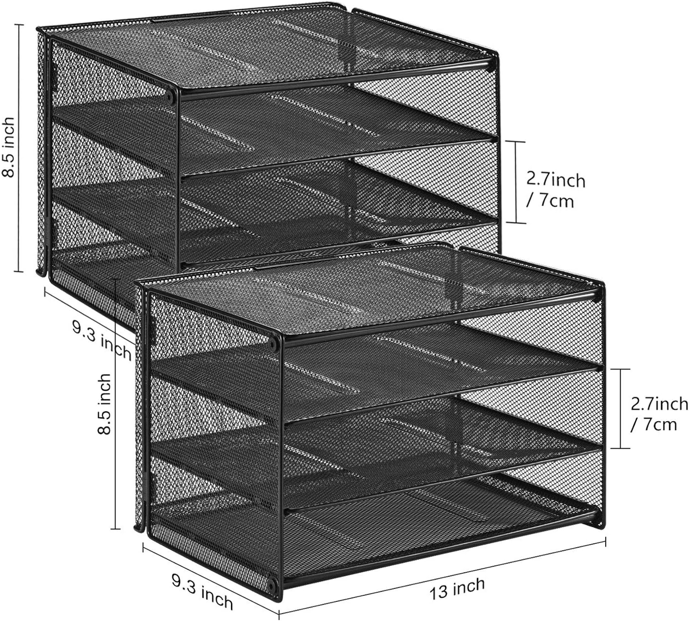 Samstar 3 Tier Letter Tray Paper Organizer with Handle, Mesh Desk Organizer Paper Sorter File Rack Shelves, Black