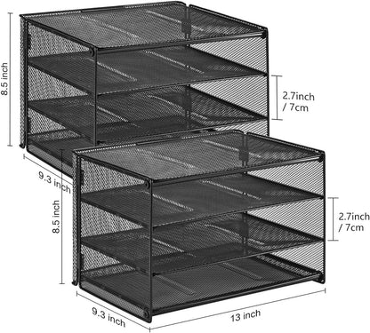 Samstar 3 Tier Letter Tray Paper Organizer with Handle, Mesh Desk Organizer Paper Sorter File Rack Shelves, Black