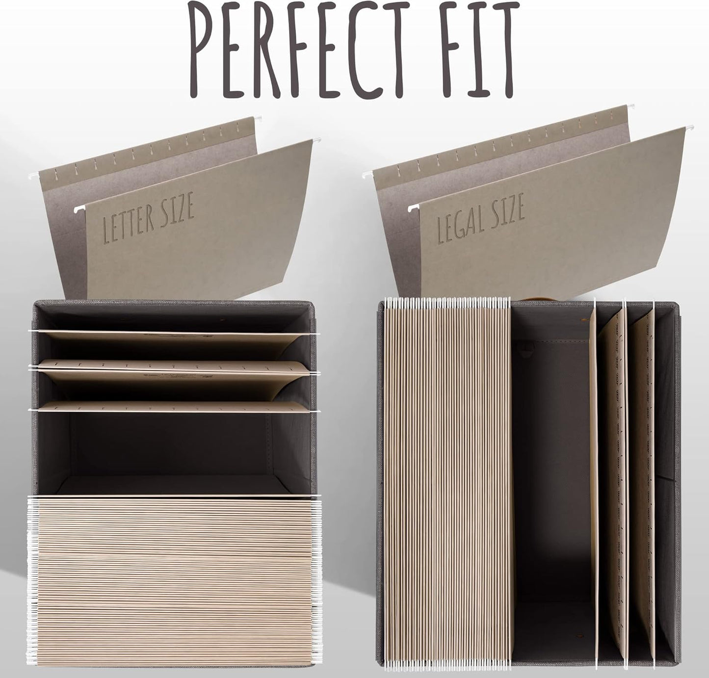 ZICOTO Decorative File Organizer Box Set of 2 - Collapsible Linen Filing Cabinets with Handles Are Perfect to Store All Your Documents & Hanging File Folders - Portable Easy Slide Crates with Lid