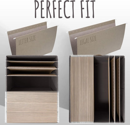 ZICOTO Decorative File Organizer Box Set of 2 - Collapsible Linen Filing Cabinets with Handles Are Perfect to Store All Your Documents & Hanging File Folders - Portable Easy Slide Crates with Lid
