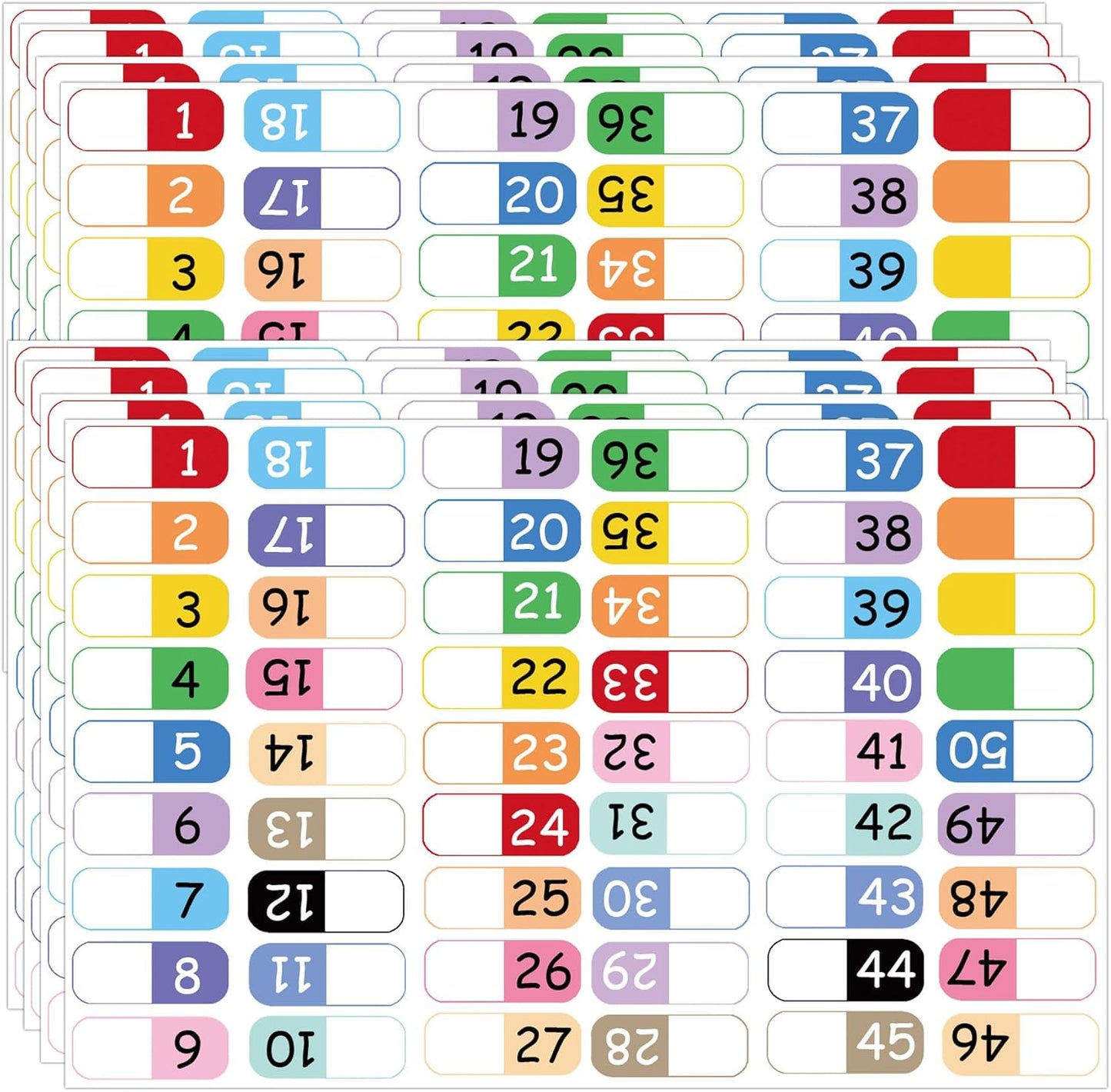 Number Index Labels Multicolor Alphabet Tabs 1-50 Tab Dividers Stickers for 3 Ring Binders Notebook Classify Files Contents Page Address Book Folder (1-50)