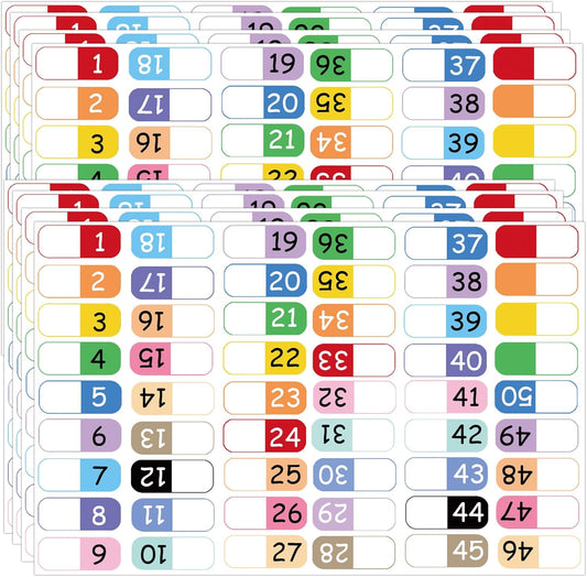Number Index Labels Multicolor Alphabet Tabs 1-50 Tab Dividers Stickers for 3 Ring Binders Notebook Classify Files Contents Page Address Book Folder (1-50)