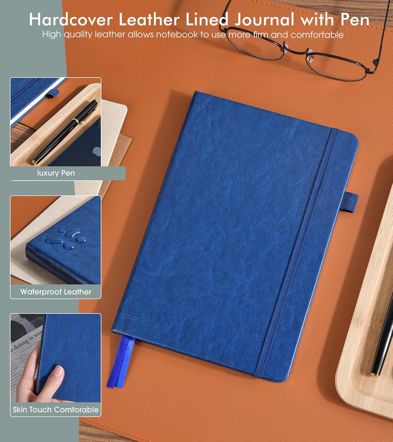 Lined Journal Notebook for Men Women, 200 Numbered Pages Leather Hardcover Journal with Pen, A5 Journaling Notebooks, Thick Paper College Ruled Journals for Writing Work Business 5.75'' X 8.38'' Black