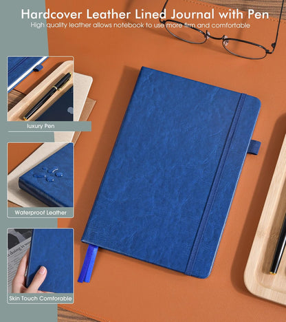 Lined Journal Notebook for Men Women, 200 Numbered Pages Leather Hardcover Journal with Pen, A5 Journaling Notebooks, Thick Paper College Ruled Journals for Writing Work Business 5.75'' X 8.38'' Black