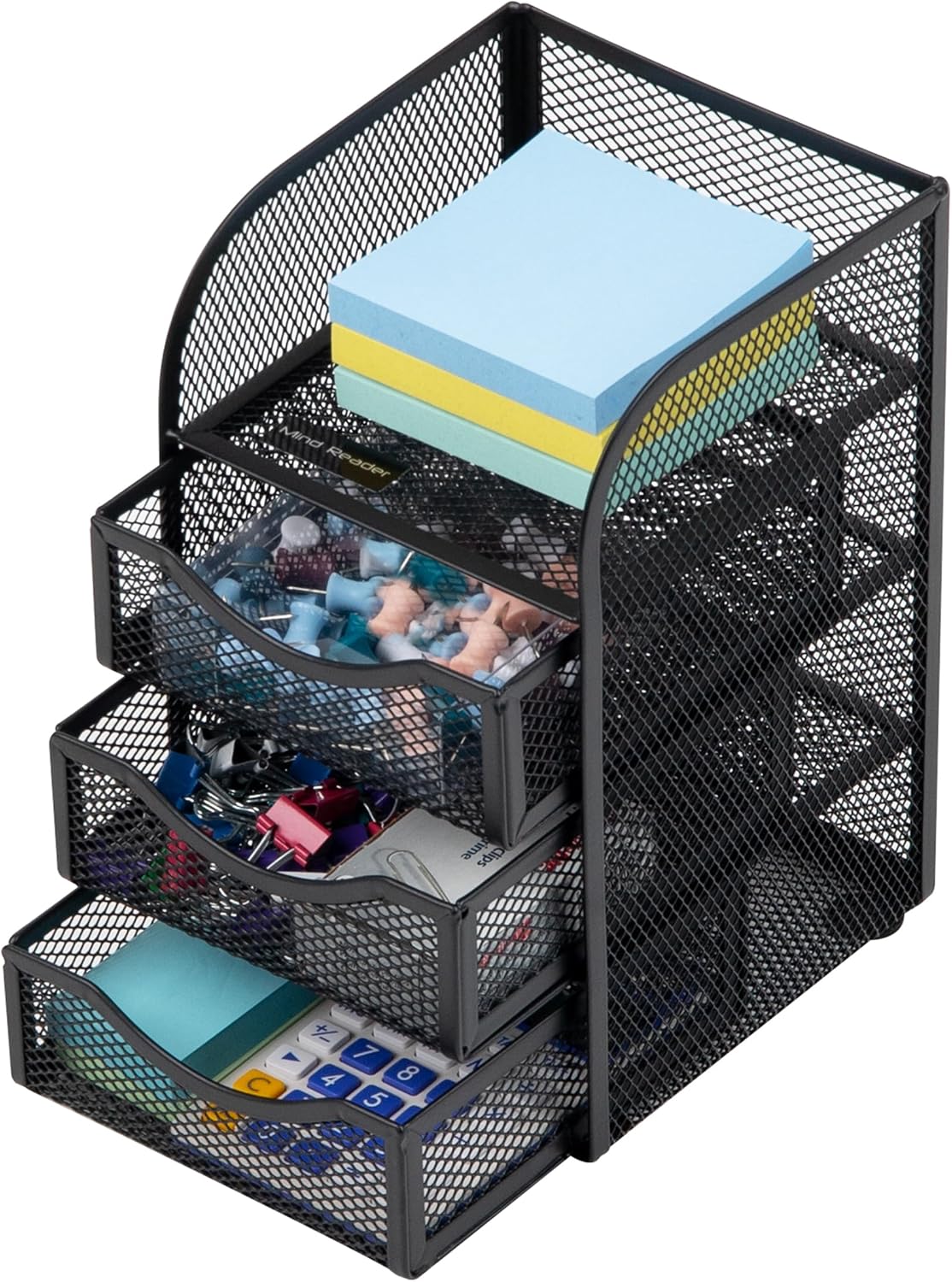 Mind Reader Desktop Accessory Storage, Paper Binder Clip Basket, Workspace, Office, Metal Mesh, 4.75"L x 5"W x 8"H, Black