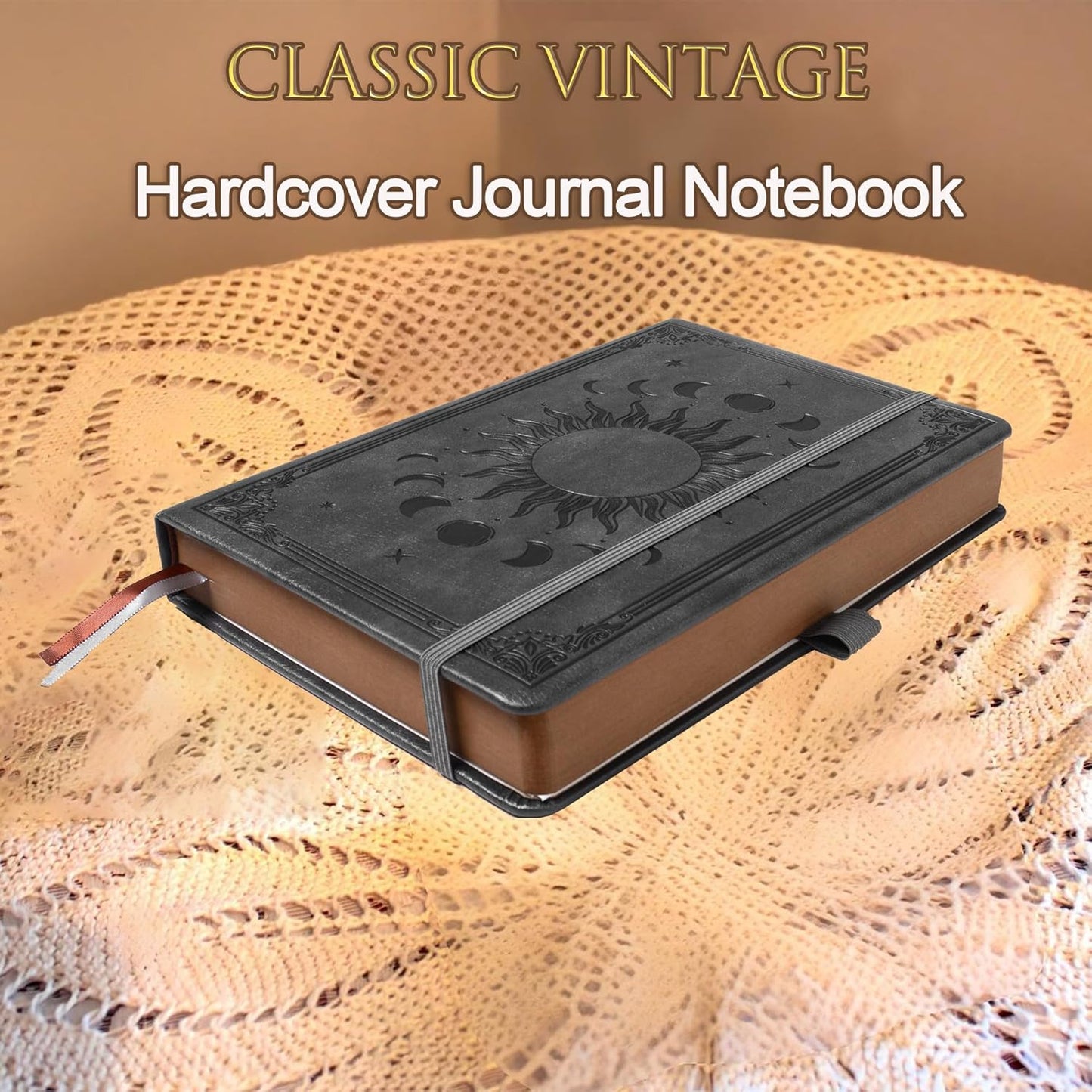 Journal Notebook for Women/Men, Daily for Classic Lined Writing,360 Pages Leather Hardcover with Vintage Sun & Moon Design, SeaGreen, A5 (14.5 x 21 cm)