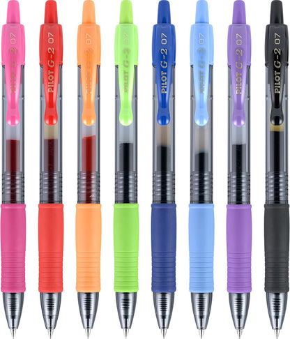 Pilot G2 Premium Refillable And Retractable Gel Ink Pens, Fine Point (0.7mm), 8 Colors, 8 Count (16606)