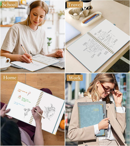 Hardcover Spiral Notebook Journal 8.5” x 11”, A4 Large Leather Notebooks for Women Men, Lined College Ruled Notebook, 50 Sheets/100 Pages, Spiral Bound Journals for Work School Note Taking, Green