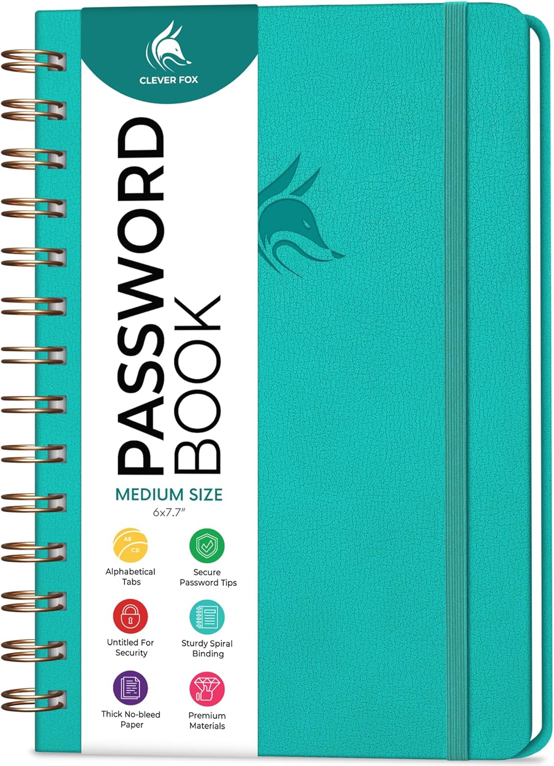 Clever Fox Password Book Spiral – Internet Address & Password Organizer with Laminated Alphabetical Tabs – Password Keeper Journal – Hardcover, Medium Size, 6.1x7.7” (Mystic Blue)