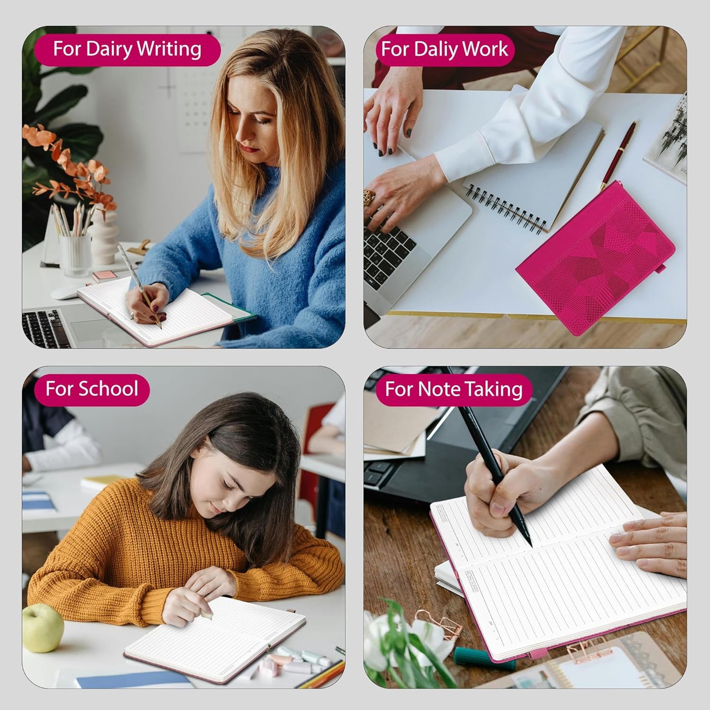 Yoment Lined Journal Notebook for Women, A5 Hardcover Leather Journal for Writing, 260 Pages 100 GSM Thick Paper, College Ruled Notebook for Work, School, Office, 5.7" x 8.3"Green