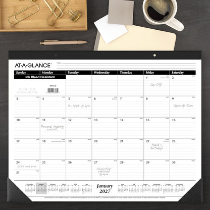AT-A-GLANCE 2026 Desk Calendar, Desk Pad, Monthly, 21-3/4" x 17", Large, Ruled Blocks, 3 Pack (AZSK240026), White
