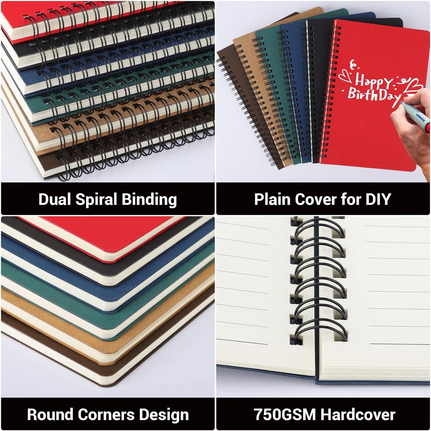 EUSOAR Spiral Notebook, A5 12packs 5.5"X8.3" 120 Pages Lined Travel Writing Notebooks Journal, Memo Notepad Sketchbook, Students College Office Business Subject Diary Ruled Book Journal-Black Cover