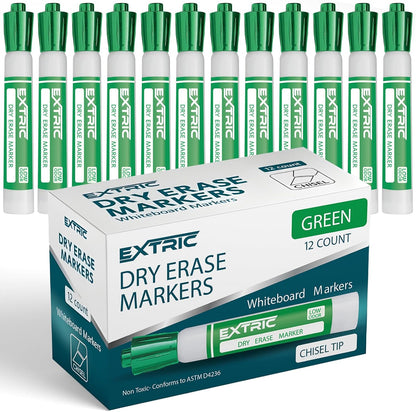 EXTRIC Black Dry Erase Markers, 12 Count Whiteboard Markers Chisel Tip, White Board Marker Dry Erase, Low Odor Chisel Tip Erasable Markers