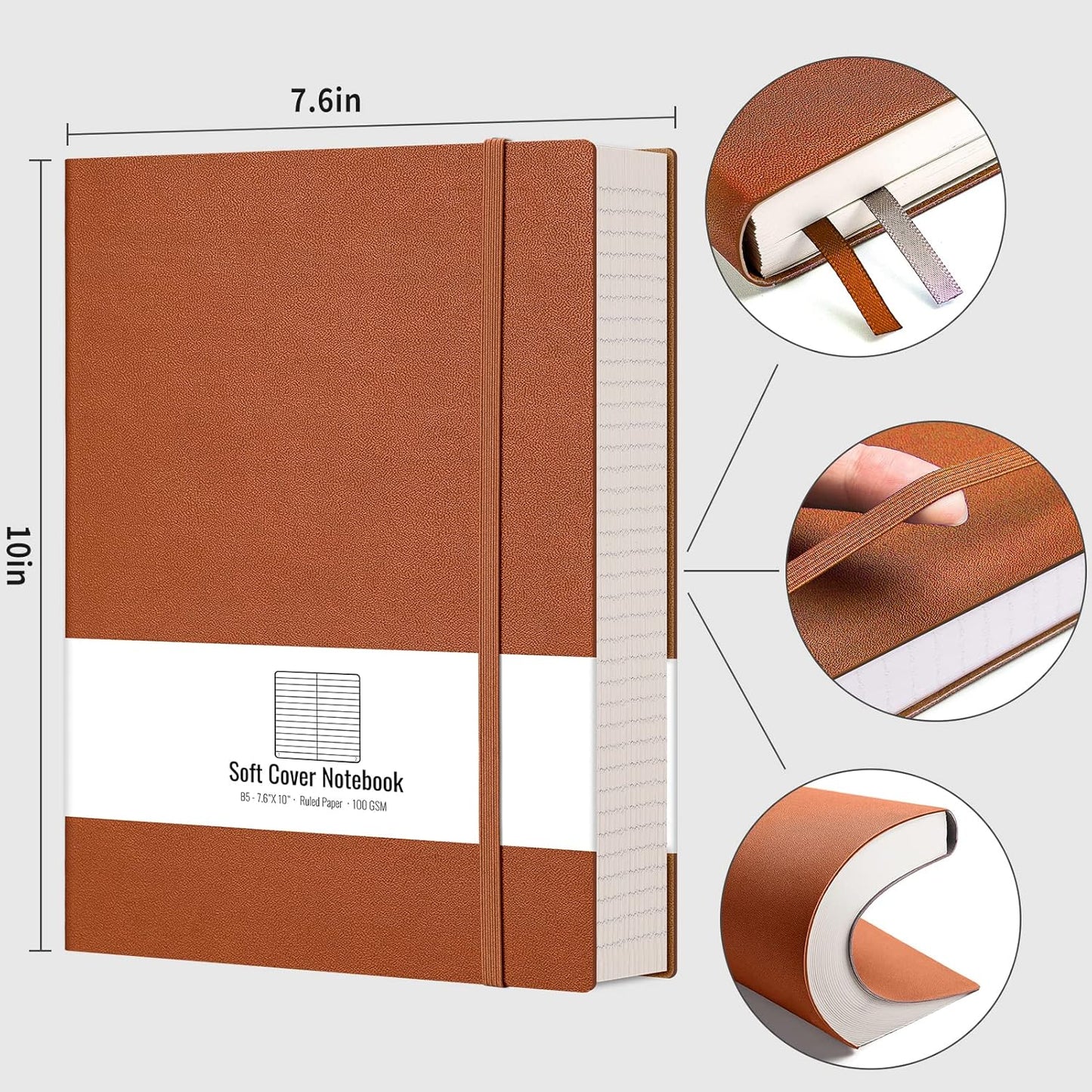 AHGXG 8.5''×11'' Notebook College Ruled - Large A4 Notebook Lined Journal - 320 Pages Thick Journal for Writing, 100gsm Thick Paper, Leather Softcover, for Work School - Black