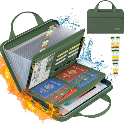 Tamfile Fireproof Accordion File Organizer with Handle, 13 Pocket Transparent Expanding File Folder with Zipper & Labels, File Folder with Multi-Pockets Paper Organizer Folder for Letter A4 Files