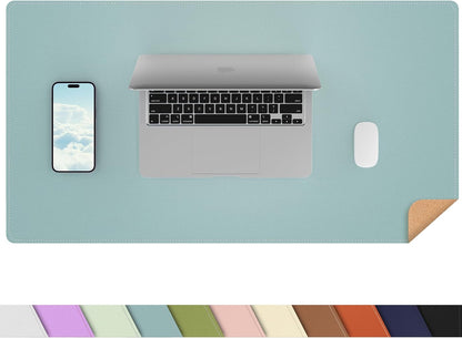 Large Desk Mat 47.2" x 17" Leather Desk Pad Protector with Natural Cork & PU Leather, Non-Slip Office Desk Mat, Large Mouse Pad, Waterproof Desk Blotter pad for Office&Home(Black)
