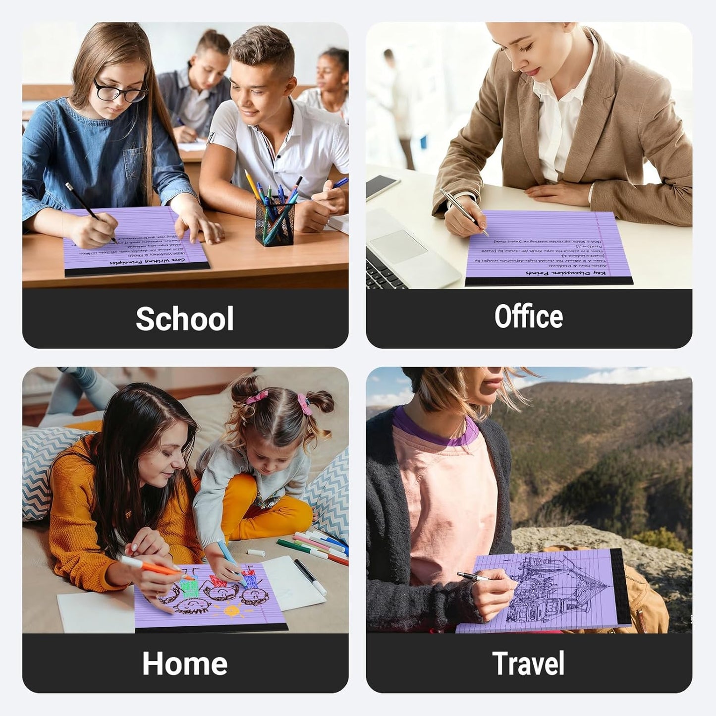 5 Pack Note Pads 11" x 9.5" Colored Legal Pads College Ruled Landscape Note Pads of Paper Writing Pads Perforated 80GSM Legal Pad 30 Sheets Desk Notepad Thick Backboard School, Office, Home