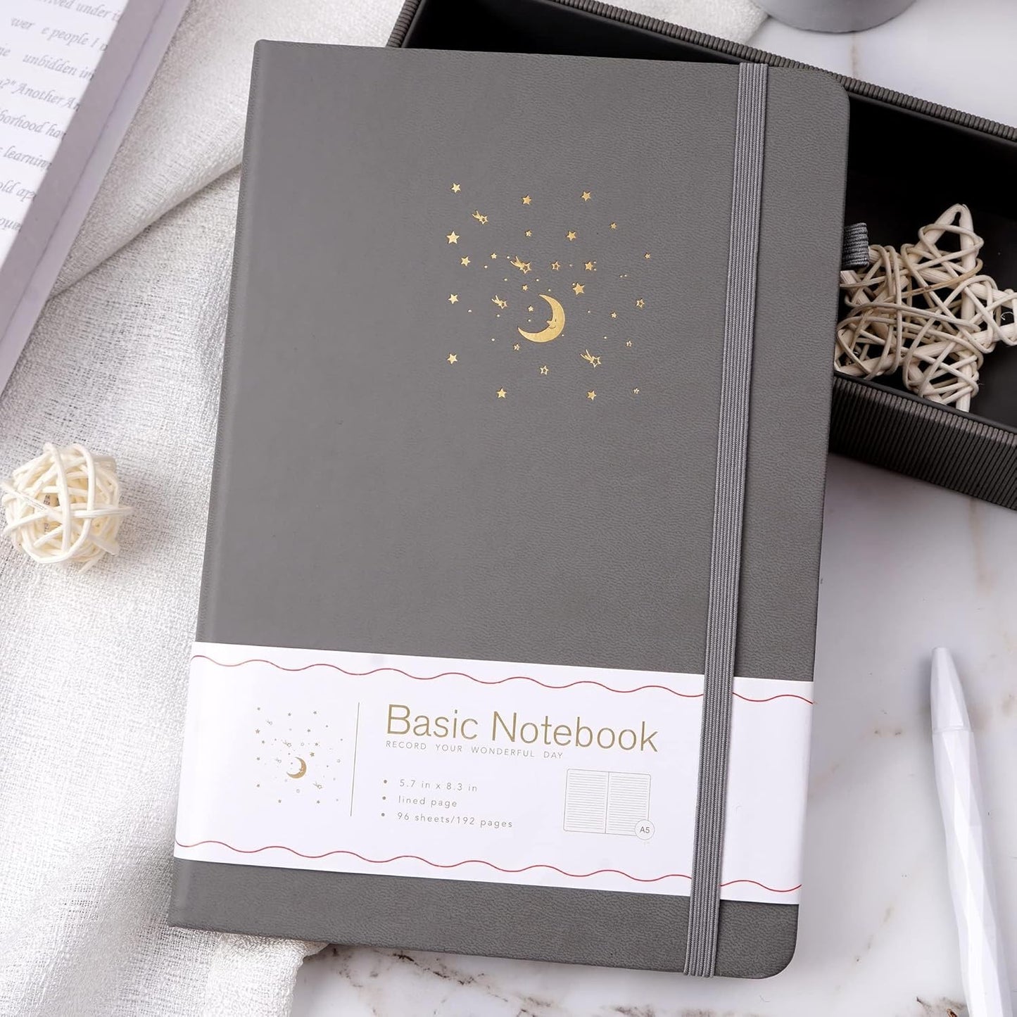 CAGIE Journal Notebook for Women Men, Hardcover Lined Notebooks Journals for Writing Work Journaling Note Taking Diary with Pen Loop (Black Ruled), Gifts, 5.7" x 8.3", 196 Pages