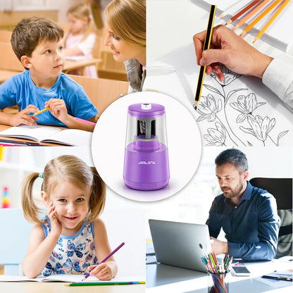 JARLINK Electric Pencil Sharpener, Heavy-Duty Helical Blade to Fast Sharpen, Auto Stop for No.2/Colored Pencils(6-8mm), AC Adapter/Battery Operated in School Classroom/Office/Home (Black)