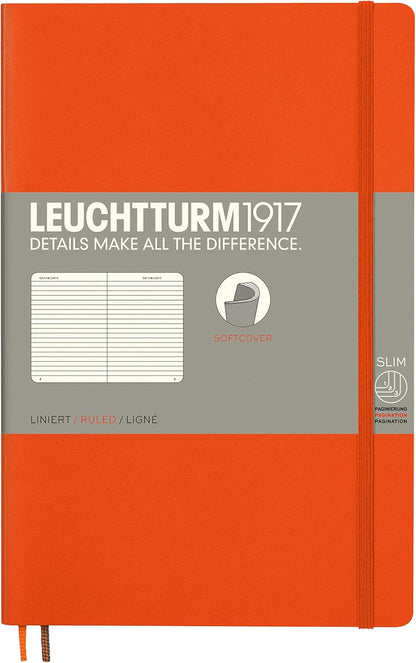 LEUCHTTURM1917 - Notebook Softcover Paperback B6+ - 123 Numbered Pages for Writing and Journaling (Ruled, Rising Sun)