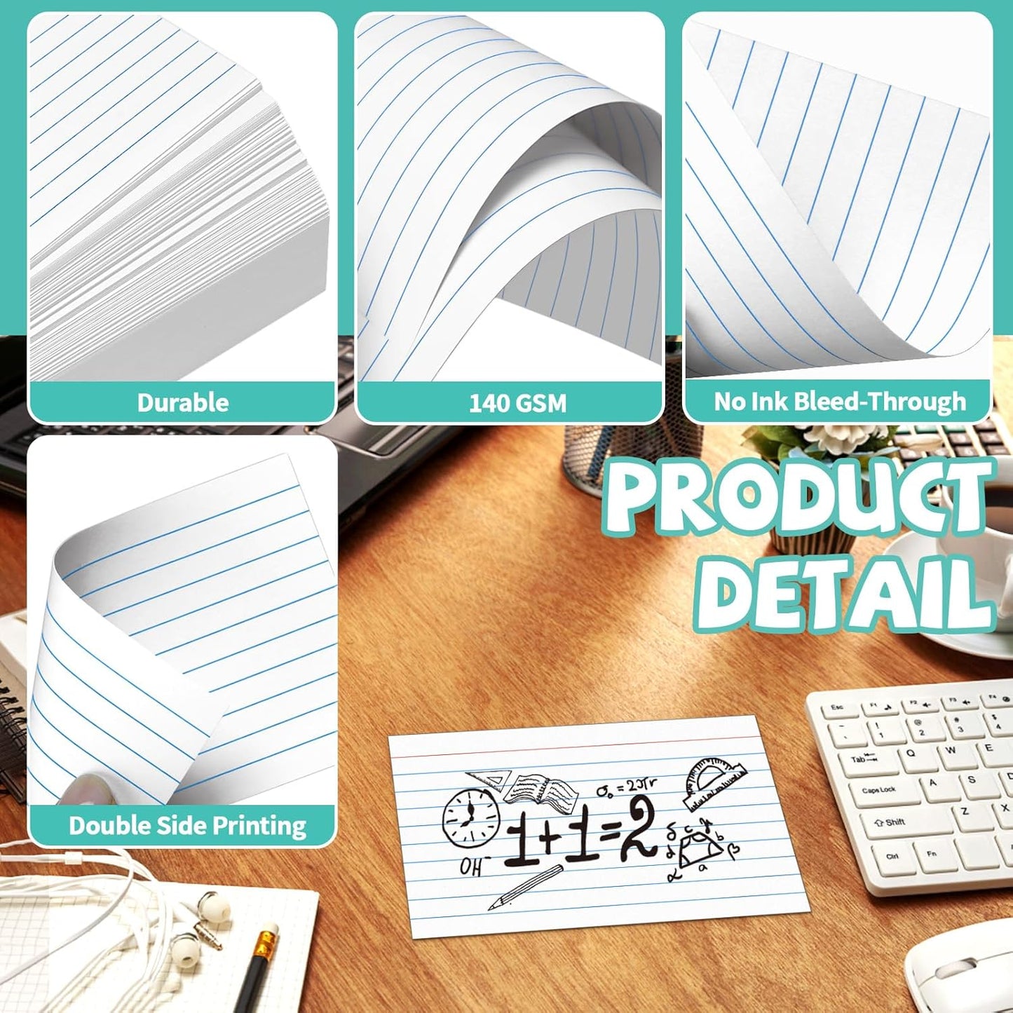 BIGNC Index Cards 3x5, 320 Pack Ruled Flash Cards, Note Cards 3x5 Lined, Flash Cards for Studying Note Taking and To Do List Double Side Lined, White