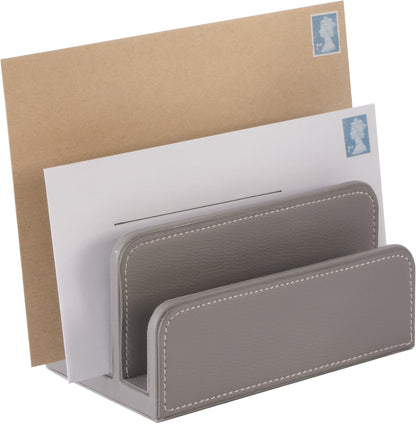 OSCO Black Faux Leather Letter Holder | Mail Sorter | Post Rack | Envelope Organiser | Document Stand | Desk File Storage | Display Slots | H14 x W17.5 D10 cm |