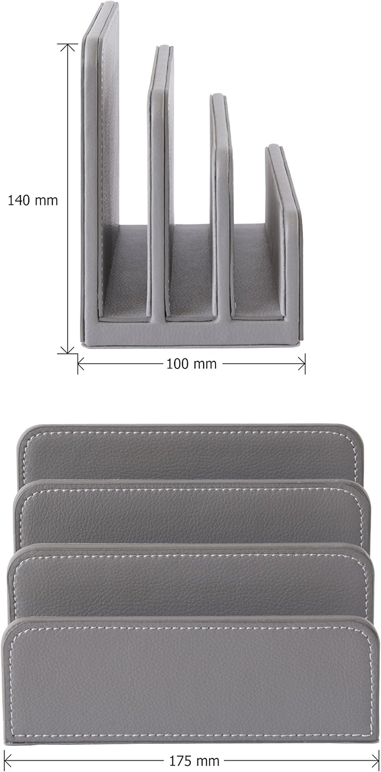 OSCO Black Faux Leather Letter Holder | Mail Sorter | Post Rack | Envelope Organiser | Document Stand | Desk File Storage | Display Slots | H14 x W17.5 D10 cm |