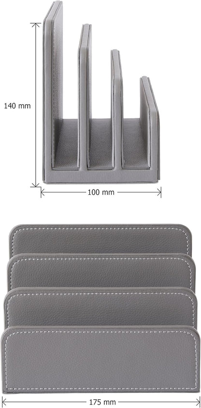 OSCO Black Faux Leather Letter Holder | Mail Sorter | Post Rack | Envelope Organiser | Document Stand | Desk File Storage | Display Slots | H14 x W17.5 D10 cm |