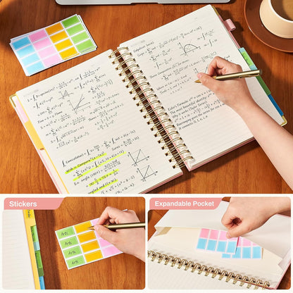 Ovesmusl Hardcover Spiral Notebook 8.5" x 11" with 5 Removable Dividers 300 Pages Leather 5 Subject Notebook College Ruled 100GSM Large Spiral Notebooks for Work Thick Lined Journal for Women, Green