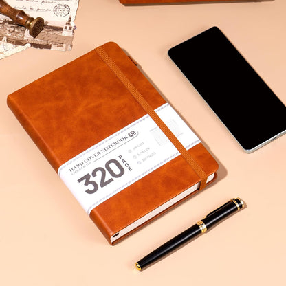 CAGIE Bullet Dotted Journal Notebook 320 Pages 100 GSM Paper Hardcover A5 Dot Grid Notebook Leather Journals for Writing Women Men Work Journaling, Green