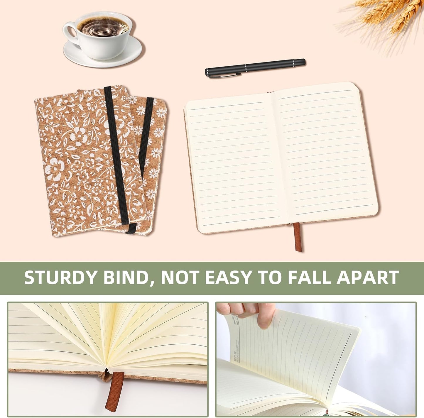 BOBO RABBIT 3 Pack Pocket Journal Notebooks Small Mini Notebook for Note Taking Little Compact A6 Size Hardcover Cork Notepads for School Office Traveler Diary, 3.7"x5.7", Total 600 Pages