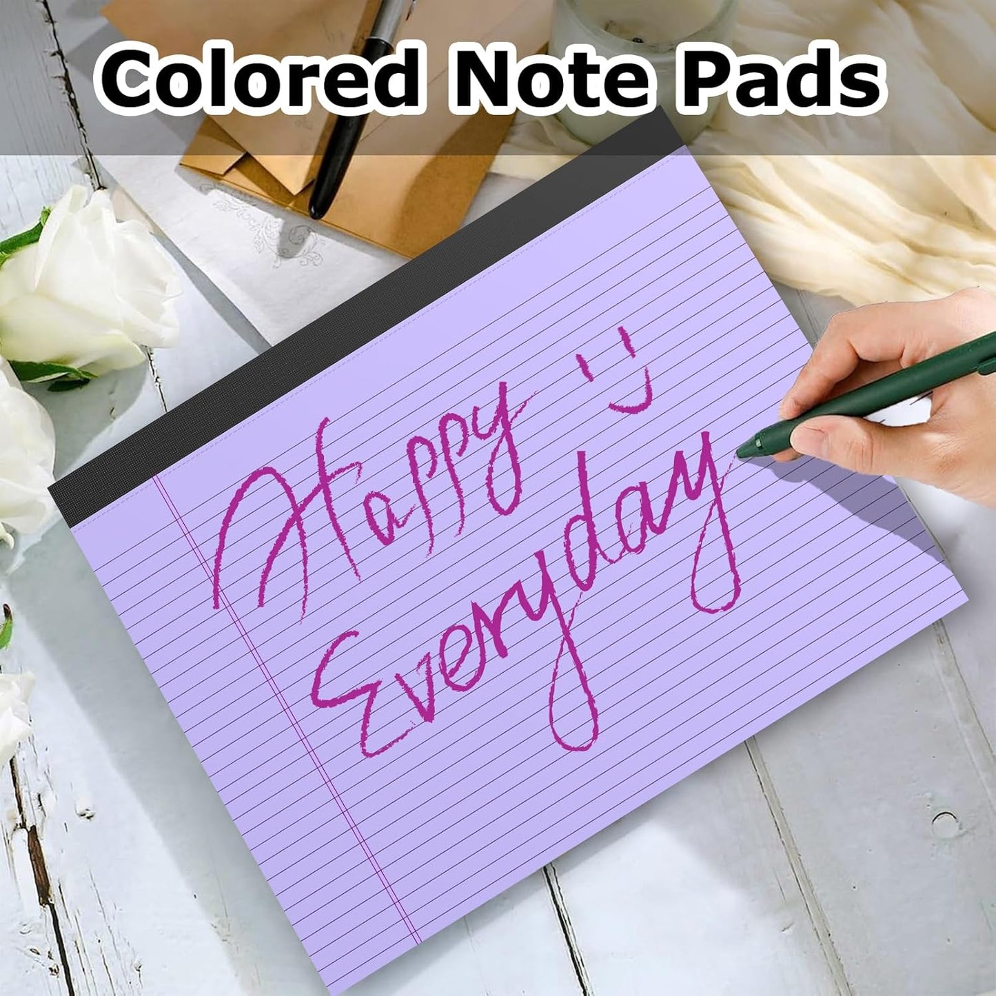 5 Pack Note Pads 11" x 9.5" Colored Legal Pads College Ruled Landscape Note Pads of Paper Writing Pads Perforated 80GSM Legal Pad 30 Sheets Desk Notepad Thick Backboard School, Office, Home