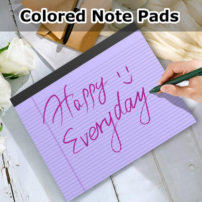 5 Pack Note Pads 11" x 9.5" Colored Legal Pads College Ruled Landscape Note Pads of Paper Writing Pads Perforated 80GSM Legal Pad 30 Sheets Desk Notepad Thick Backboard School, Office, Home