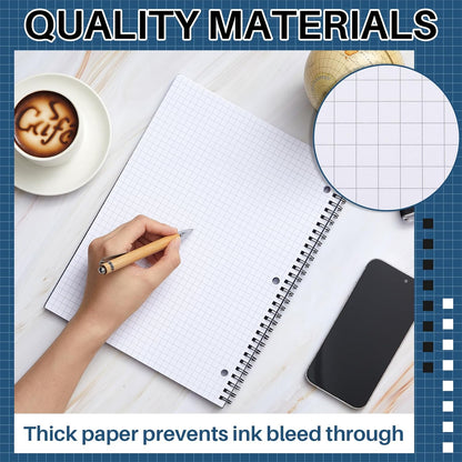 Henoyso 11" x 8.5" Lefty Spiral Graph Paper Notebook, Left Handed 1 Subject 4x4 Grid Paper Notebook, Blue Covers 70 Sheets Easy Tear-off for Maths Geometry Drawing, Gifts for Students