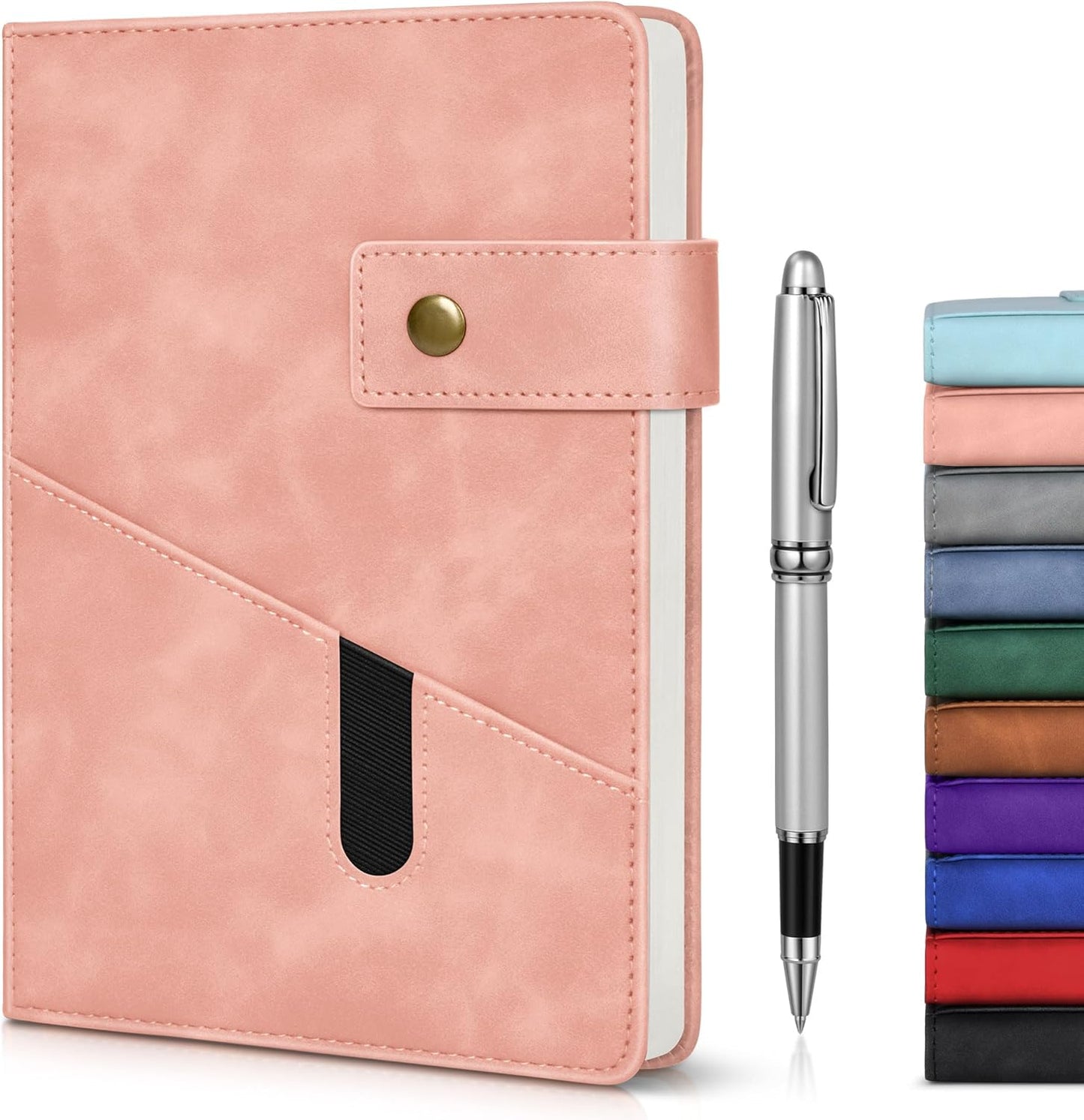 Lined Journal Notebook with Pen, A5 Personalized Hardcover Leather Journal for Men Women, 200 Pages 100 GSM Thick Paper College Ruled Notebooks for Work Travel School Writing Diary 5.9" X 8.4" Black
