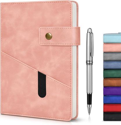 Lined Journal Notebook with Pen, A5 Personalized Hardcover Leather Journal for Men Women, 200 Pages 100 GSM Thick Paper College Ruled Notebooks for Work Travel School Writing Diary 5.9" X 8.4" Black