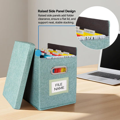2 Pack Hanging File Folders Organizer with Lid, Letter Size Fabric File Storage Box Collapsible, Portable Office Document Holder with Metal Handle, Smooth PVC Rails, Green