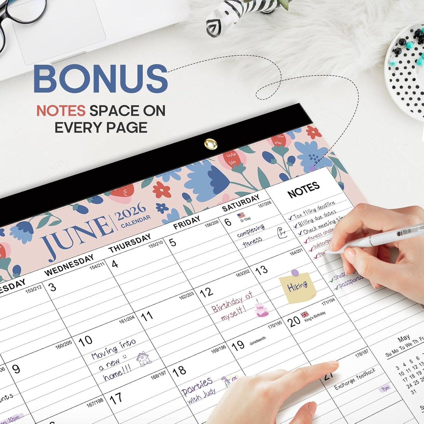 Desk Calendar 2026-2027, 21-Month Calendar Runs Until June 2027, Large 17" x 12" Monthly Desktop & Wall Calendar for Home & Office - Floral