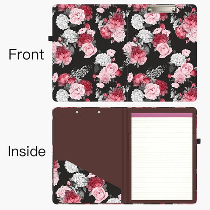 Hongri Clipboard Folio with Refillable Lined Notepad and Interior Storage Pocket for Students, Classroom, Office, Women, Man, Cute Custom Pattern, Size 12.8 x 9.2 in, Classic Flower