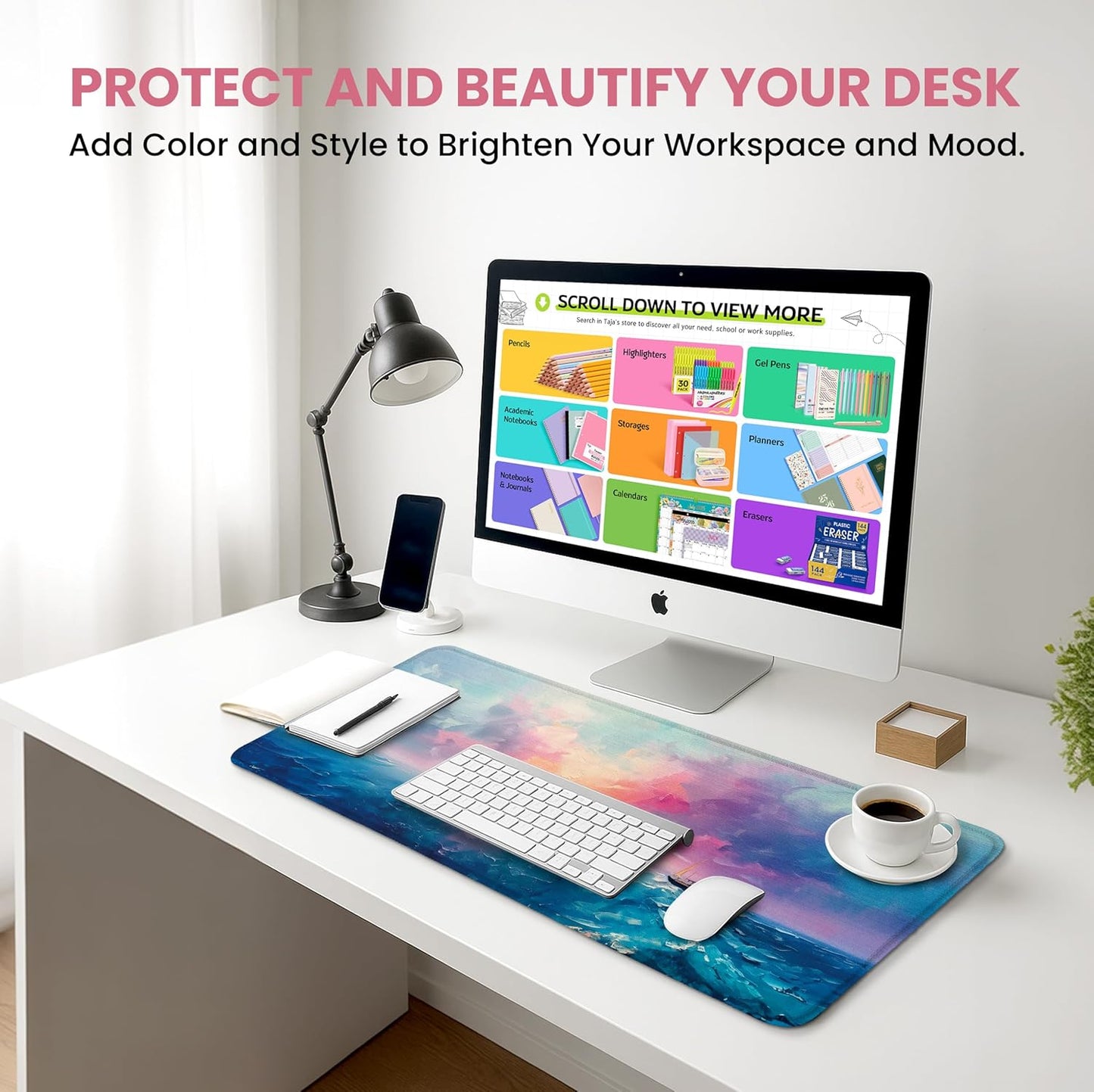 Large Mouse Pad for Desktop, Cute Desk Mat Pad Protector for Work & Gaming, Aesthetic Pretty Anti-Slip Laptop Blotter Cover for Office School Home Supplies, Wildflowers, 31.5" x 11.8"