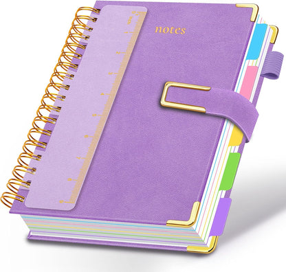 Hardcover Spiral Notebook College Ruled, 8"x10" Leather Journal Notebook with Magnetic Closure, 300 Pages 5 Subject Notebook with Dividers Tabs Journal for Women Men, Work, School(Rose Red)