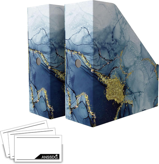 ANSSDO 6 Pack Cardboard Magazine Holder Premium Magazine File Holder Organizer, Magazine File Organizer, Large Volume Magazine Storage Box as Book Bins or Folder Holder for Desk -Blue Gold 6 Pack