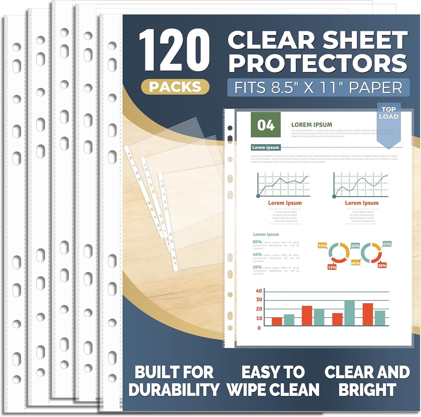Pauuooa 120 Pack Clear Sheet Protectors 8.5 × 11 Inch, Plastic Page Sleeves for 3 Ring Binder, Transparent Letter‑Size Document Covers, Top Loading, for Paper Documents, Home, School and Office Use
