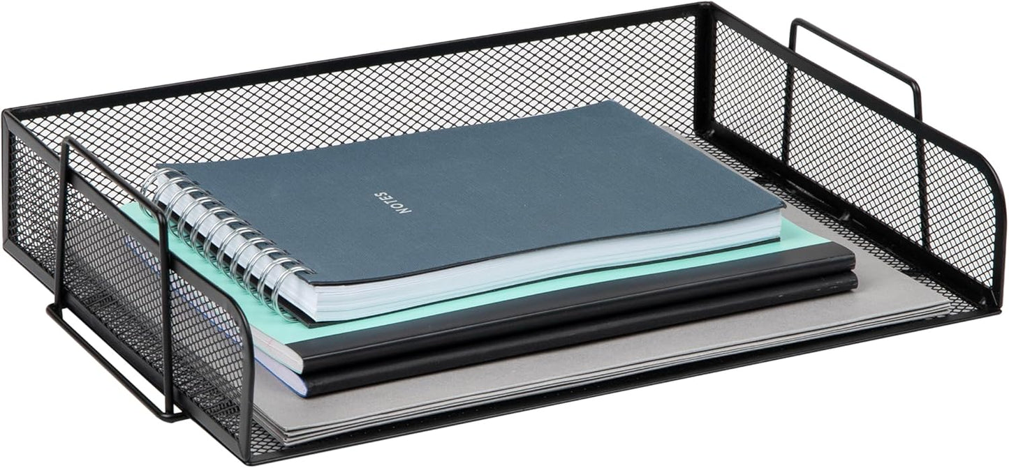 Mind Reader Stackable Paper Tray, Desktop Organizer, File Storage, Office, Metal Mesh, 2 Pcs., Black