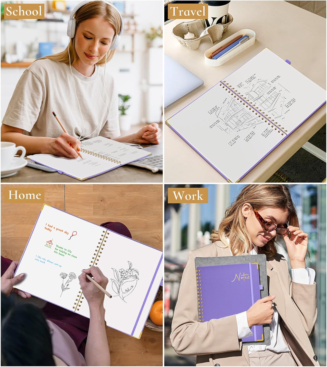 Hardcover Spiral Notebook Journal 8.5” x 11”, A4 Large Leather Notebooks for Women Men, Lined College Ruled Notebook, 50 Sheets/100 Pages, Spiral Bound Journals for Work School Note Taking, Green