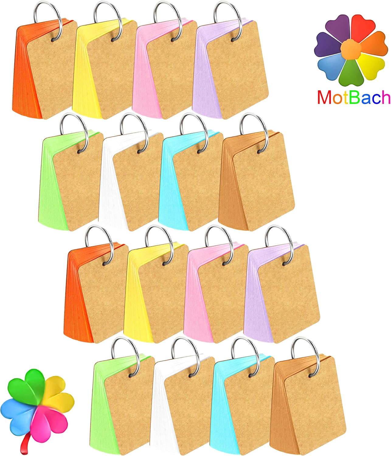 MotBach 300 Pcs Flash Cards 2x3 Inch Index Cards with Ring Lined Note Card Bood Flashcards, Mini Blank Flash Cards 2x3 White Card Pad Index Note Bood 2 x 3 Notecards for Studying School Supply College